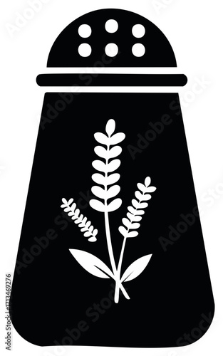 Black and White Herb Salt Shaker with Botanical Design for Culinary Seasoning