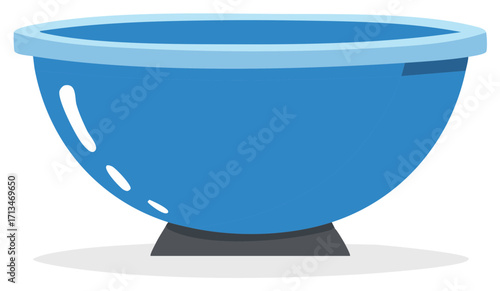 Illustrated blue bowl, kitchen servingware, deep container, food preparation tool, cooking equipment for salads and ingredients