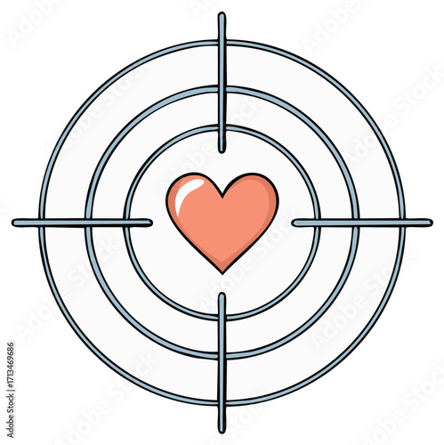 Heart symbol inside a target crosshairs aiming for love affection or relationship goals