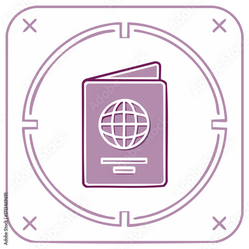 Passport icon with globe symbol and crosshairs illustration