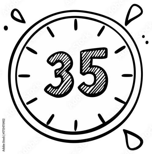 Digital Timer Illustration with Number Thirty-Five, Showing Thirty-Five Seconds, Minutes or Countdown Duration