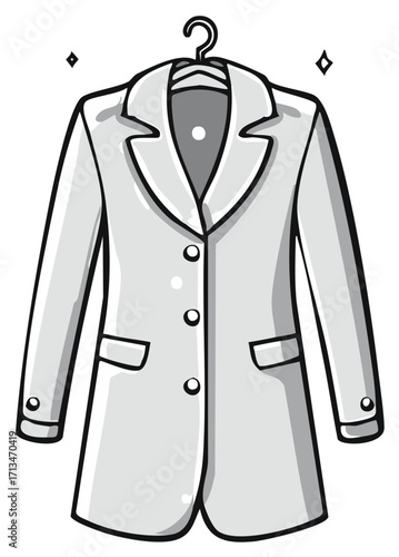 Stylized tailored suit jacket hanging from a coat hanger elegant business apparel illustration