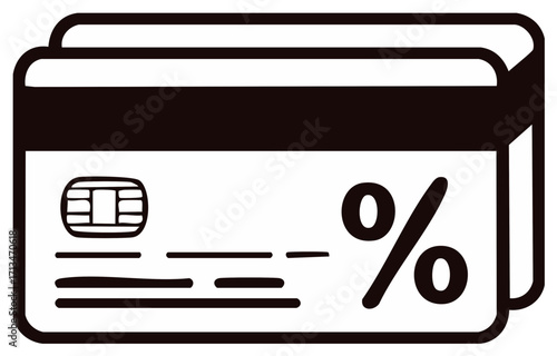 Credit cards with percentage sign and smart chip representing financial interest rates and discounts