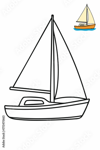 Simple sailboat outline for coloring book page.