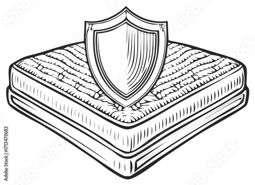 Mattress with a Shield Illustration: Representing Protection and Comfort