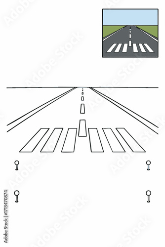Airport Runway Perspective Line Drawing.