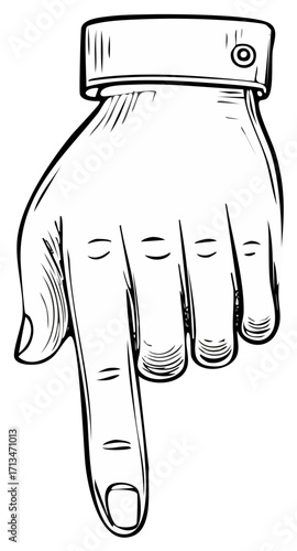 Hand with Finger Pointing Downwards in Vintage Style