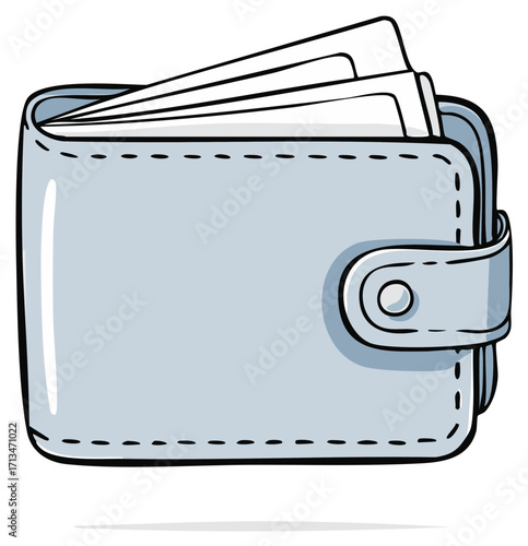 Hand Drawn Wallet Illustration with Paper Inserts and Snap Closure
