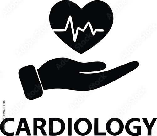 Cardiology heartbeat pulse care hand health medical symbol logo graphic vector
