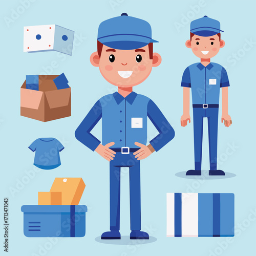 Delivery Man Character Creator Set | Flat Vector Illustration