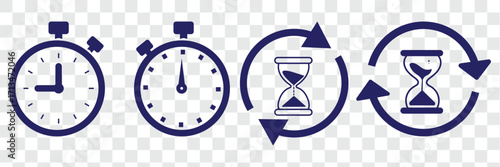 Hourglass vector icon representing time management and productivity concepts on transparent background