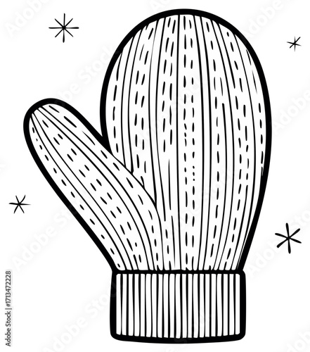 Winter mitten with snowflakes isolated on white, knitted woolen glove, winter season accessory, warm hand clothing apparel