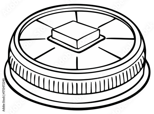 Round jar lid illustration, top view black outline