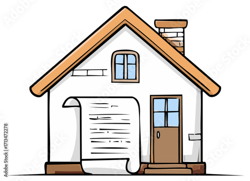 House with Loan Document, Mortgage Agreement, Property Contract Illustration