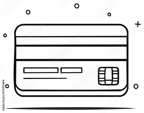 Hand drawn doodle style credit card icon featuring payment chip for secure financial transactions and online shopping