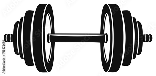 Heavy dumbbell with weights for strength training and bodybuilding, fitness equipment in black and white