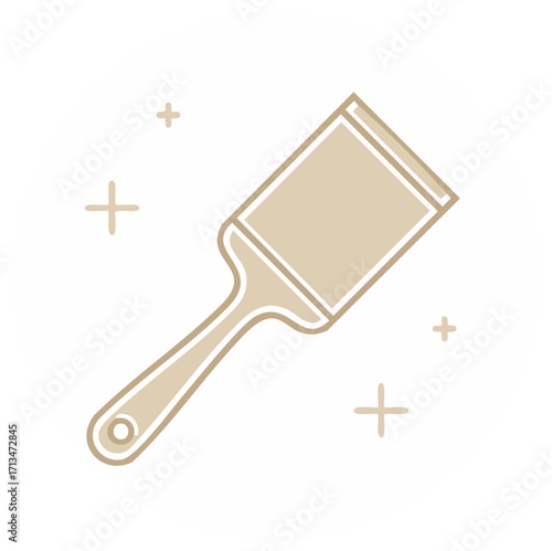 Minimalist paint brush icon with a clean, beige aesthetic and sparkle elements