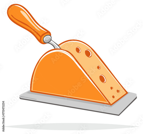 Creative orange cheese grater tool combining kitchen utensil with construction trowel concept