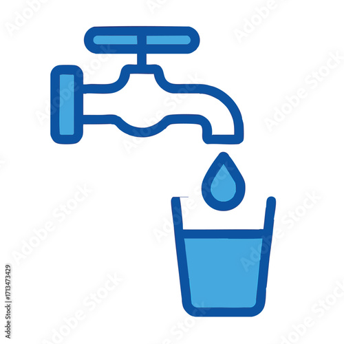 Water Faucet Dripping into Glass Icon.