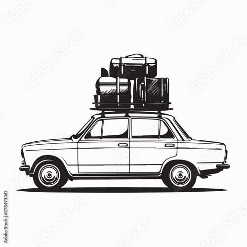 Travel Cars Vector Design with Luggage and Bags on Roof Top Illustration