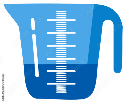 Simple Icon of a Blue Measuring Cup with Liquid for Cooking and Baking