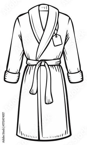 Illustrated Bathrobe with Tie and Tag for Spa Day or Relaxation Moments