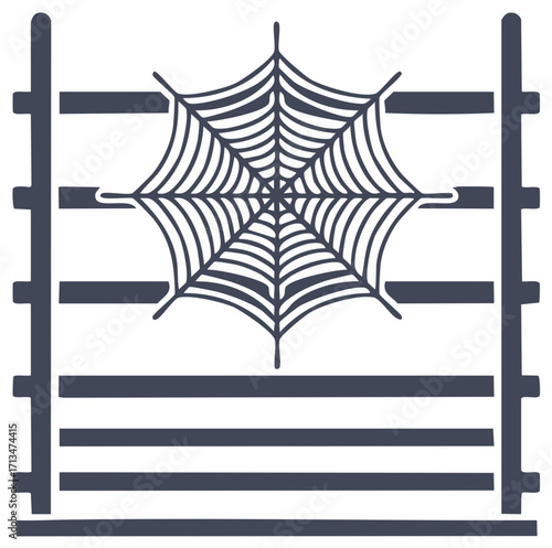Spiderweb on a dark fence Halloween silhouette illustration