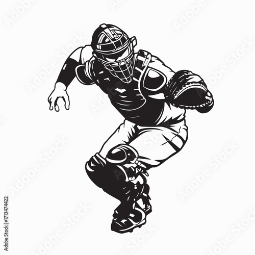 Baseball Catcher in Action Vector Illustration on white background