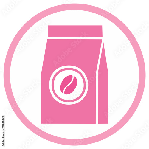 Pink Coffee Bean Package Icon within Circle Emblem for Cafes and Food Brands