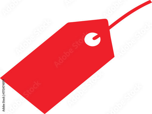 Bright red rectangular price tag with white grommet and red string vector