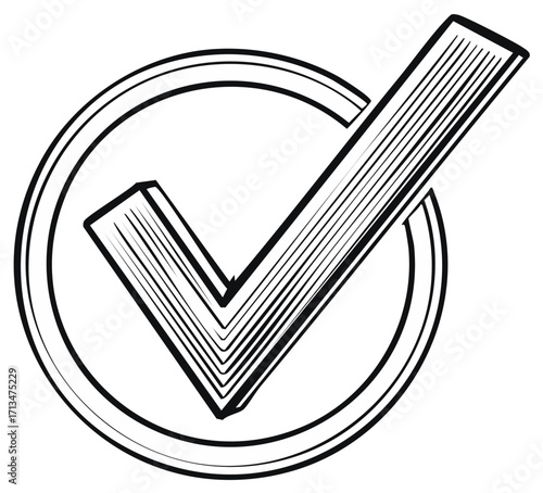 Bold Check Mark Symbol Illustration with Circle Contour Accent Element