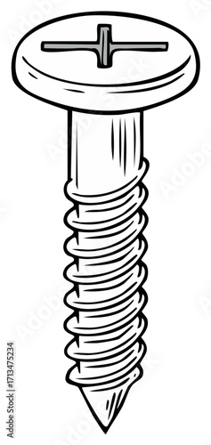 Phillips head screw line art illustration for construction, carpentry, and home repair projects