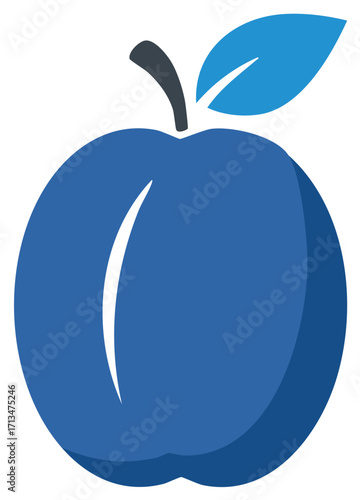 Stylized Plum Icon with Blue Hue and Minimalist Design for Graphic Applications