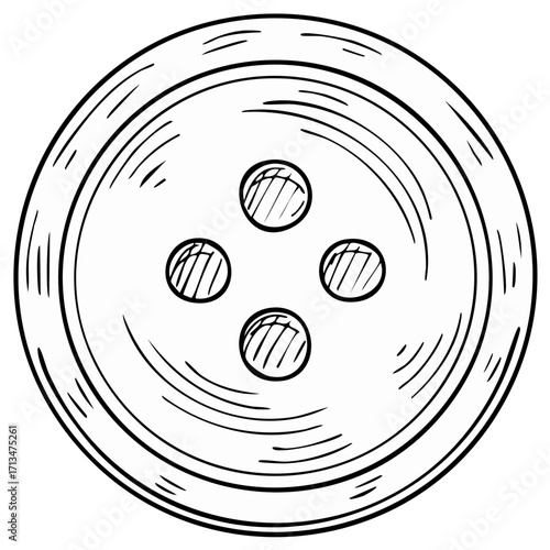 Four Holes Button Sketch Round Sewing Clasp Design Hand Drawn Illustration