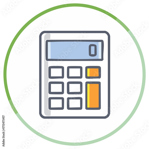 Simple illustration of a calculator with a digital display showing zero and brightly colored buttons