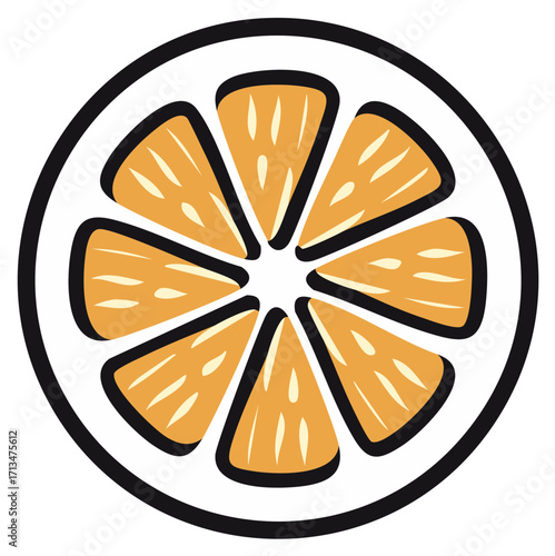 Cartoon Slice of Orange Fruit Illustration of Citrus with Segments and Seeds