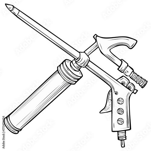 Line art drawing of a sealant caulk foam applicator gun tool