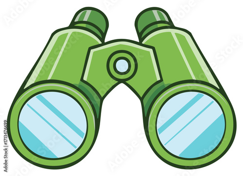 Green cartoon binoculars illustration for exploring, looking, and watching