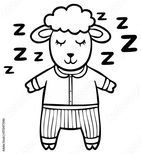 Sleeping sheep in pajamas cartoon illustration