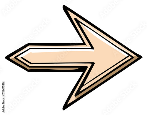 Simple hand drawn directional arrow pointing to the right with a light peach color and black outline
