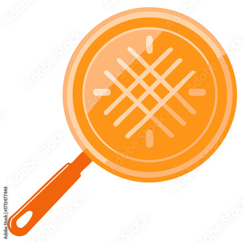 Bright orange stylized frying pan with a distinct grid pattern ready for cooking breakfast