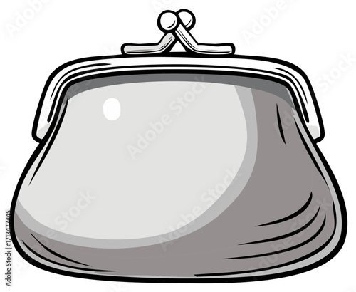 Simple cartoon style coin purse with metal clasp and smooth grey surface