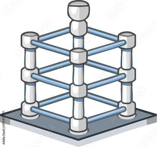Abstract 3D structure of interconnected cylindrical forms on a base.