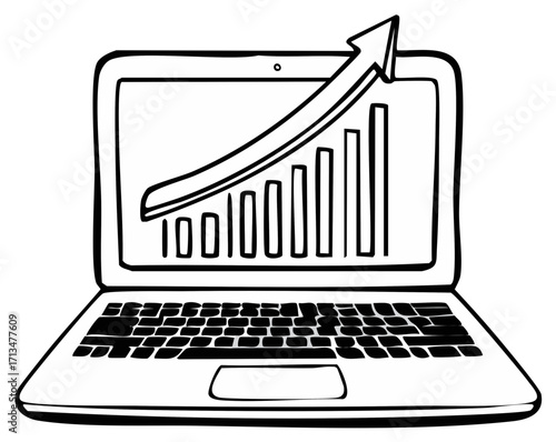 Digital growth concept with upward trending bar chart on laptop computer screen