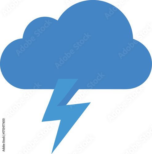 Bright blue cloud with lightning bolt icon representing storm weather conditions vector