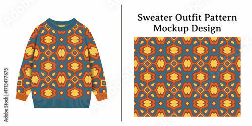 A striking geometric pattern on a sweater outfit mockup design.