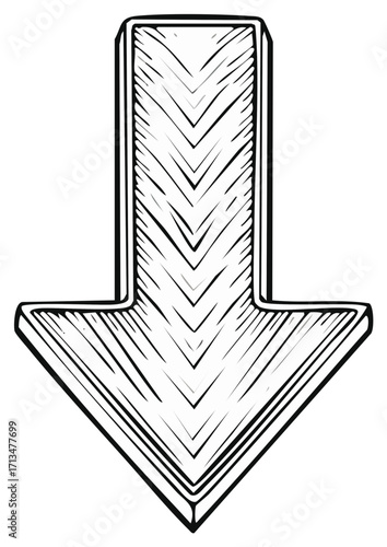 Hand drawn illustration of a simple black arrow pointing downward