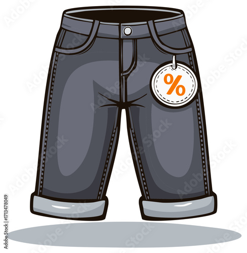 Gray denim shorts with a sale percentage tag