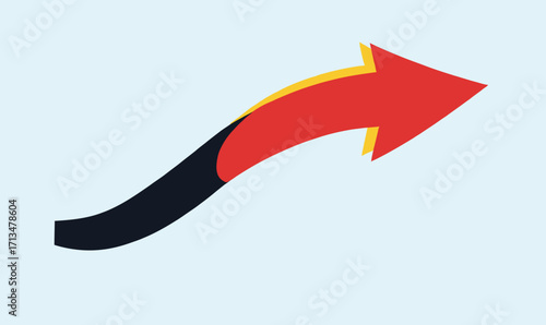 Abstract curved upward arrow graphic with red and black segmented design symbolizing growth direction and dynamic movement on light background vector illustration