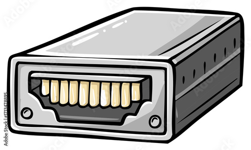 Stylized Illustration of a Network Connector with Multiple Pins and a Silver Casing